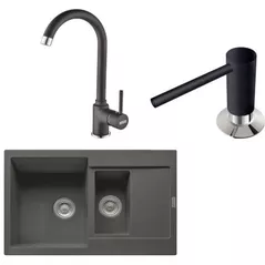 Chiuvetă bucătărie cu bateria Franke 114.0660.695 MRG 651-78 + Pola 1.0 + Dozator sapun Negru
