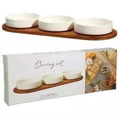 Посуда прочая Excellent Houseware 57475 Set pentru aperitiv 4unitati, suport din lemn 50x18.5cm