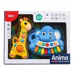 Jucărie muzicală Huanger MTK042 Pian electronic „Girafă și Elefant”, galben-albastru, 10350a