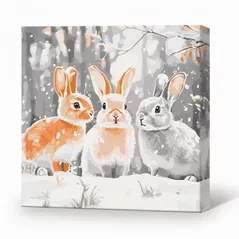 Tablou pe numere BrushMe SBS028 40x40cm Eco, Iepurasi in hainute de iarna