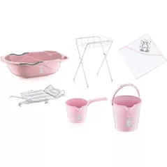 Cădiță BabyJem 574 Set de baie complet pentru bebelusi cu 6 piese Roz
