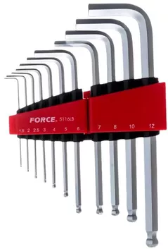 Set de unelte de mână Force 5116L Набор ключей 6-гранных HEX Г-обр. длинных 11предметов (1.5-12 мм)