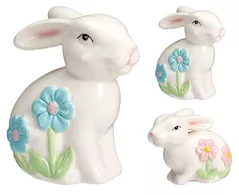 Decor H&S 42547 Statueta Iepure cu flori 10cm, portelan