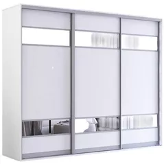 Dulap Mobildor-Lux Fox uși glisante din PAL cu elemente din oglindă (260x60x240H cm) Alb