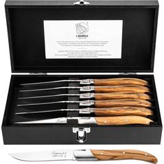 Set cuțite Laguiole Luxury Line 6 Steak Knives Olive Wood in cutie lemn