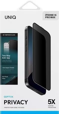 Стекло защитное для смартфона UNIQ Optix Privacy for iPhone 16 Pro Max, Black