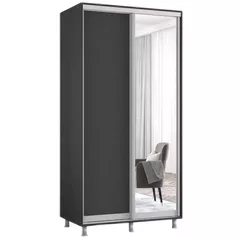 Dulap Mobildor-Lux Aron-P 1.0m-1.8m uși glisante din oglindă și PAL (170x60x230H cm) Anthracite