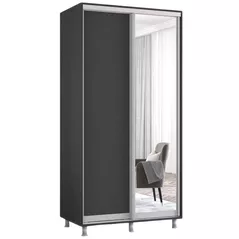Dulap Mobildor-Lux Aron-P 1.0m-1.8m uși glisante din oglindă și PAL (110x60x210H cm) Anthracite