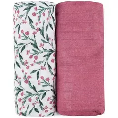 Аксессуар для пеленания Petite&Mars 417364 Set 2 pelinci de muselina din bambus Misty Pink Meadow, 120x120cm