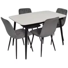 Комплект стол и стулья Evelin di Costacurta cтол DT-532R B + 4 стула YTC-080B Bluvel-14 (Dark grey)