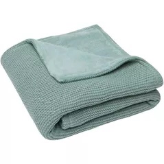Lenjerie de pat pentru copii Jollein 517-511-65219 Paturica Basic Knit Forest Green/Coral Fleece, 75x100cm