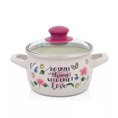 Cratiță Metalac 55003 Cratita emailata Small things D14cm, 1.55L, capac din sticla