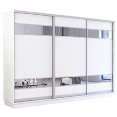 Dulap Mobildor-Lux Fox uși glisante din PAL cu elemente din oglindă (320x60x220H cm) Alb