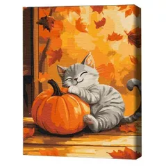 Картина по номерам BrushMe RBS54391FC 30x40cm (fără cutie) Pisică cu un dovleac