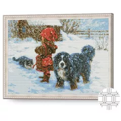 Tablou pe numere Art Gallery QB202678 Mozaic cu diamante patrate 40x50cm Fetita cu prieteni pufosi iarna