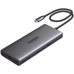 Переходник для IT Ugreen 15534 HUB 10in1 USB-C to 2*HDMI(8K@30Hz)+USB-A3.0+USB-C3.0+2*USB-A2.0+SD/TF+GigabitRJ45+PD(100W), CM639, Space Gray