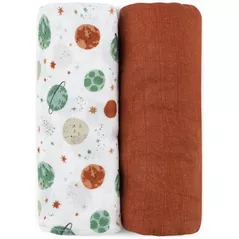 Аксессуар для пеленания Petite&Mars 417367 Set 2 pelinci de muselina din bambus Misty Celestial Planets, 120x120cm
