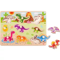Puzzle Tooky Toy R25 /23 (43239) din lemn cu Dinozauri TY859