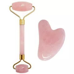 Accesoriu p/u îngrijirea feței inSPORTline 5978 Set masaj pt fata (rola si guagha- Quart Roz) 23006