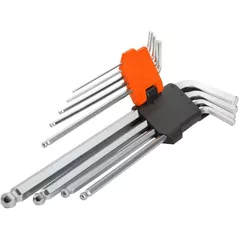 Набор ручных инструментов Wokin Set de 9 chei hexagonale cu brat extra-lung si varf sferic Cr-V (207609)