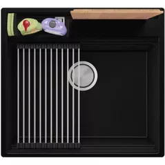 Мойка кухонная Primagran Oslo 60 Pocket Multilevel Black + accesorii 530x580 MOCKC