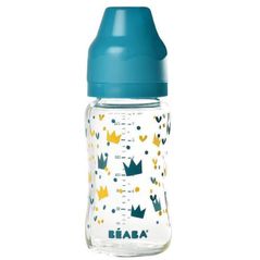 Cană cu pai Beaba B911655 Biberon din sticla cu gat larg Crown 240ml