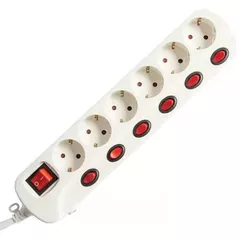 Удлинитель электрический Profmet 213029 Prelungitor cu 6 prize, cu 7 intrerupatoare, 2m, alb