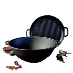 Ceaun grătar Maysternya Ceaun din fonta Uzbec WOK 18L cu capac grill (V18CPWOK-CGR)