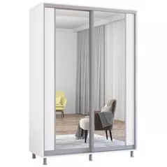 Dulap Mobildor-Lux Aron cu uși glisante cu oglindă vertical (160x60x220H cm) Alb Brilliant