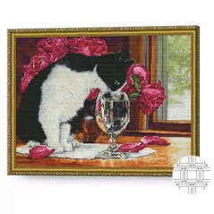 Картина по номерам Art Gallery QB203479 Mozaic cu diamante patrate 40x50cm Pisica aristocrata