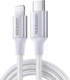 Cablu telefon mobil Ugreen 70523 Cable Type-C to Lightning MFI, 3A, 1M, Shell Braided, US304, Silver