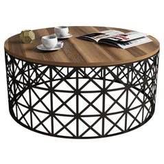 Măsuţă cafea Trendy Selin Metal Ferforje, Nuc 90x38x90cm