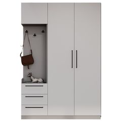 Mobilă pentru antreu Bayro Serenity 1500x2200x518 de colț stâng light grey cu 3 sertare