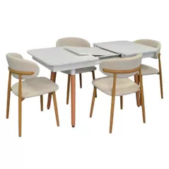 Set masă și scaune Evelin di Costacurta стол DT-432-1R Wo + 4 стула QT-284Wo Light beige