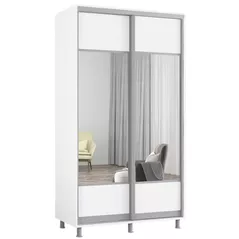 Dulap Mobildor-Lux Aron-S uși glisante din PAL cu oglindă orizontal (110x60x220H cm) Alb Brilliant