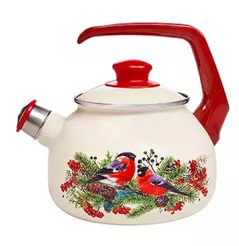 Чайник Metalac 57030 Ceainic emailat Snegiri D20cm, 2.5L, maner bachelit, cu fluier