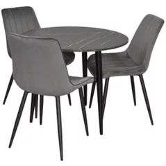 Комплект стол и стулья Evelin di Costacurta cтол DT-404-6B + 3 стула YTC-055B Bluvel-14 (Dark grey)