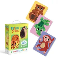 Joc educativ de masă Dodo 301230 Set carduri cu elemente tactile Montessori Puii animalelor