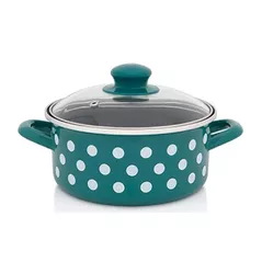 Cratiță Metalac 57050 Cratita emailata Green Dots 22cm, 3.5L, capac din sticla