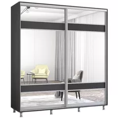 Шкаф Mobildor-Lux Aron-P uși glisante din PAL cu oglindă zebra (190x60x220H cm) Anthracite