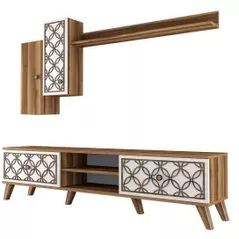 Set mobilă living Trendy Clasa S, Nuc, Alb 180x44x35cm