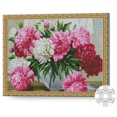 Картина по номерам Art Gallery QB204057 Mozaic cu diamante patrate 40x50cm Bujori albi si roz