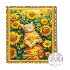 Картина по номерам Art Gallery GA87105 Mozaic cu diamante 40x50cm Motan roscat printre floarea-soarelui