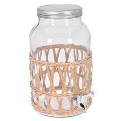 Контейнер для хранения пищи Excellent Houseware 49642 Банка стеклянная с краном 5.5l, в соломенном чехле