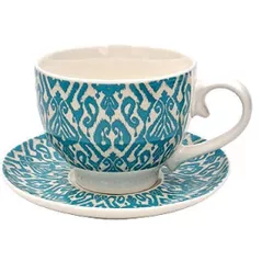 Чашка Andrea Fontebasso 57023 Cana pentru dejun 480ml cu farfurie Ikat, bleu