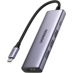 USB Hub Ugreen 15596 HUB 5in1 Type-C to 3*USB 3.2 + HDMI 2.0 + SD card reader + TF card reader + USB Type-C PD 100W | CM511, Gray