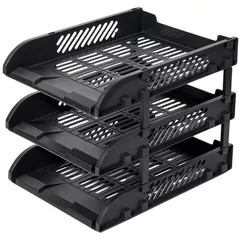 Suport pentru documente Deli DLE9213-BK Set 3 tavite suprapozabile, negru