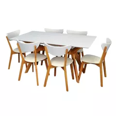 Комплект стол и стулья Evelin di Costacurta стол Raffles Rectangular White Bella beech + 6 стульев Cameroon White/Bella beech
