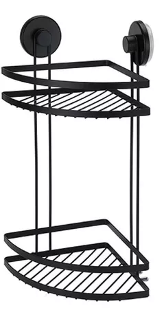 Raft de baie Holland 28942 Raft de colt cu 2 nivele pe ventuze Bathroom 25x18x37cm, negru, metal