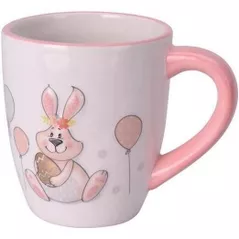 Cană Promstore 43779 Чашка 370ml Кролик с шариком 12cm, розовая, керамика